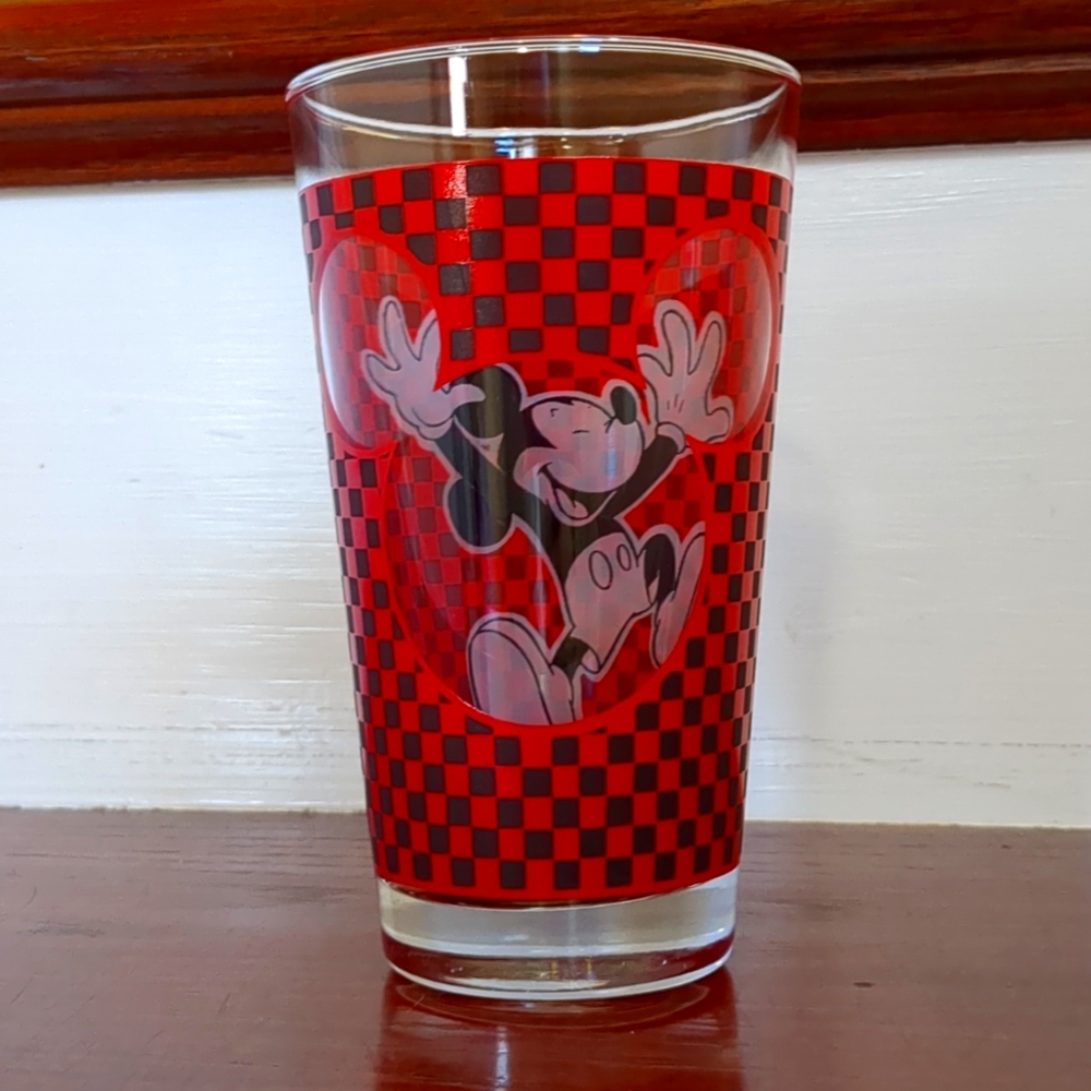 Vintage Anchor Hocking Mickey Mouse see-through checkered 16oz. tumbler
